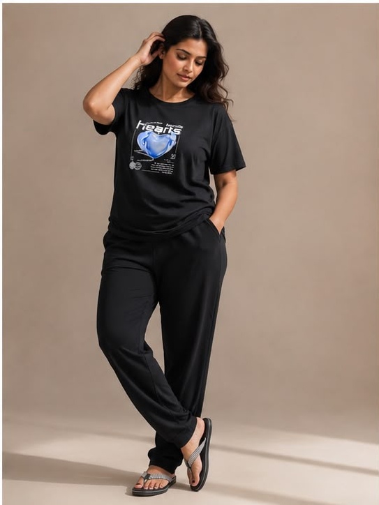 Black Graphic Night Suit