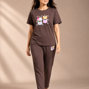 Brown Cats Night Suit