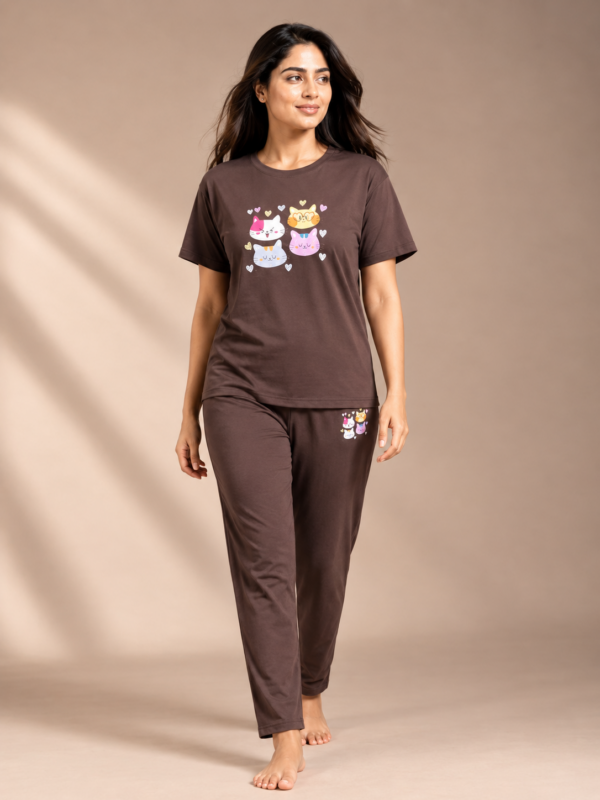 Brown Cats Night Suit